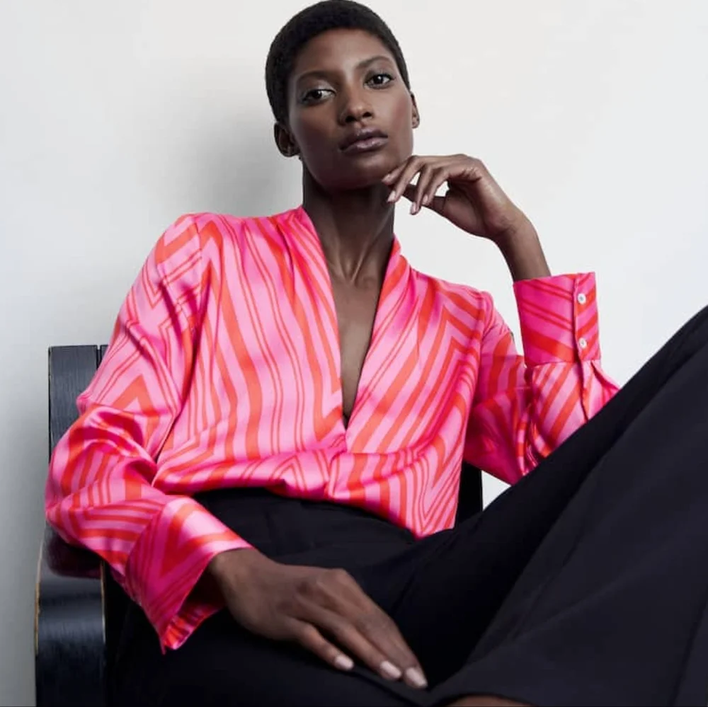 MANGO Satin print blouse - Picture 4 of 5